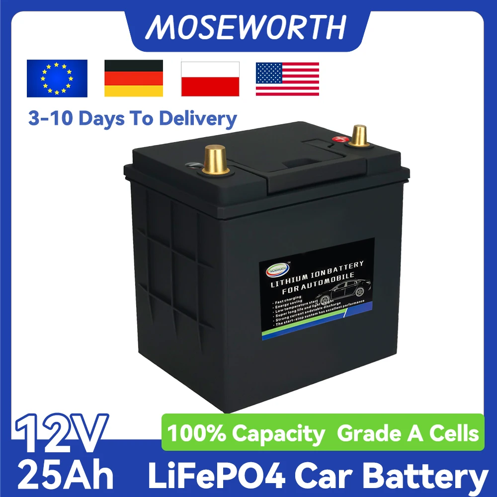 40B-19 12V 25Ah Car LifePO4 Battery CCA680 With 100A BMS For Auto,Tractor & Caravan,Rechargeable,Long-lasting Automotive Battery