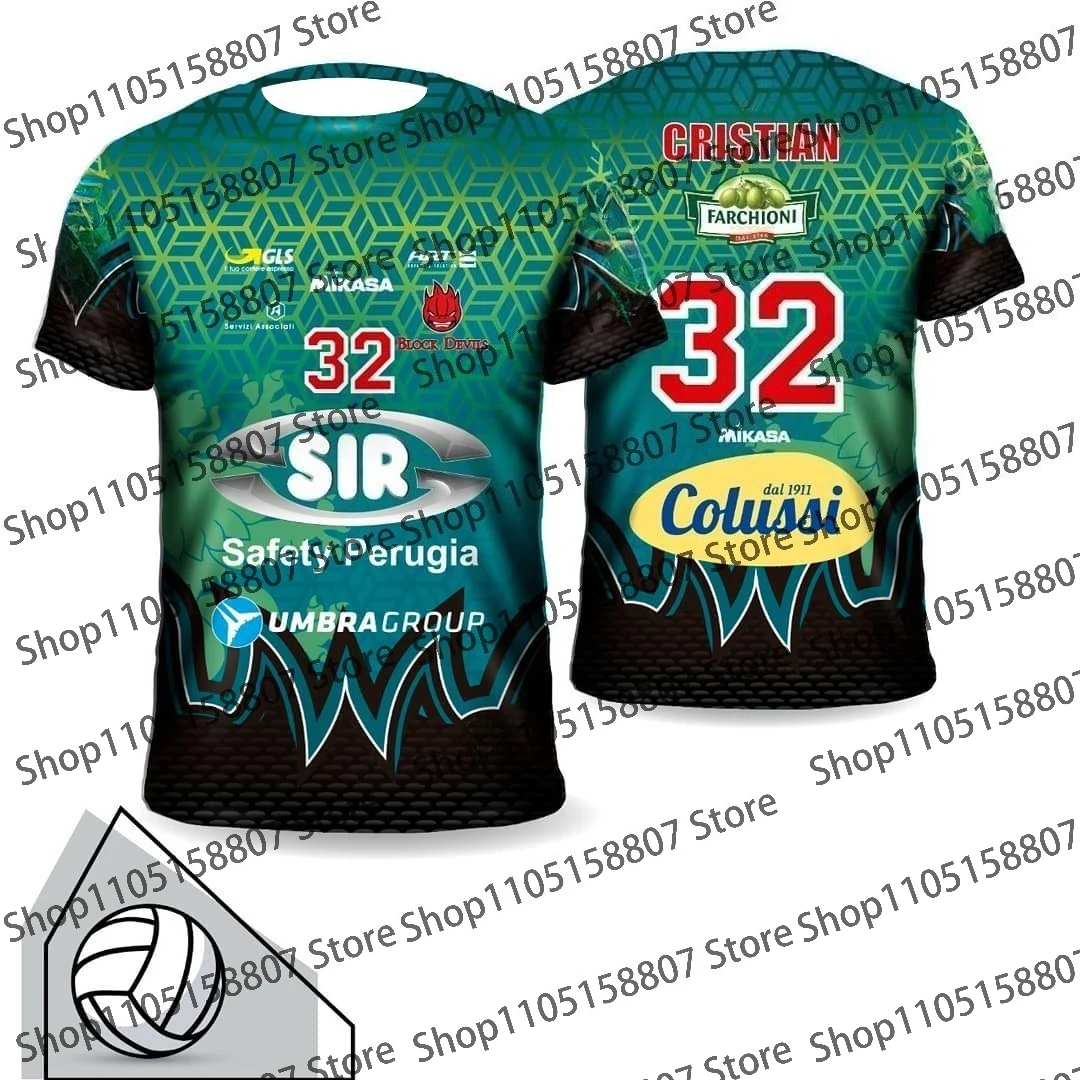 2026 الصيف رجل جديد وصول نمط Perugia الكرة الطائرة جيرسي رجل إمرأة تي شيرت رياضي الراحة تنفس ثلاثية الأبعاد المحملة موضة الملابس