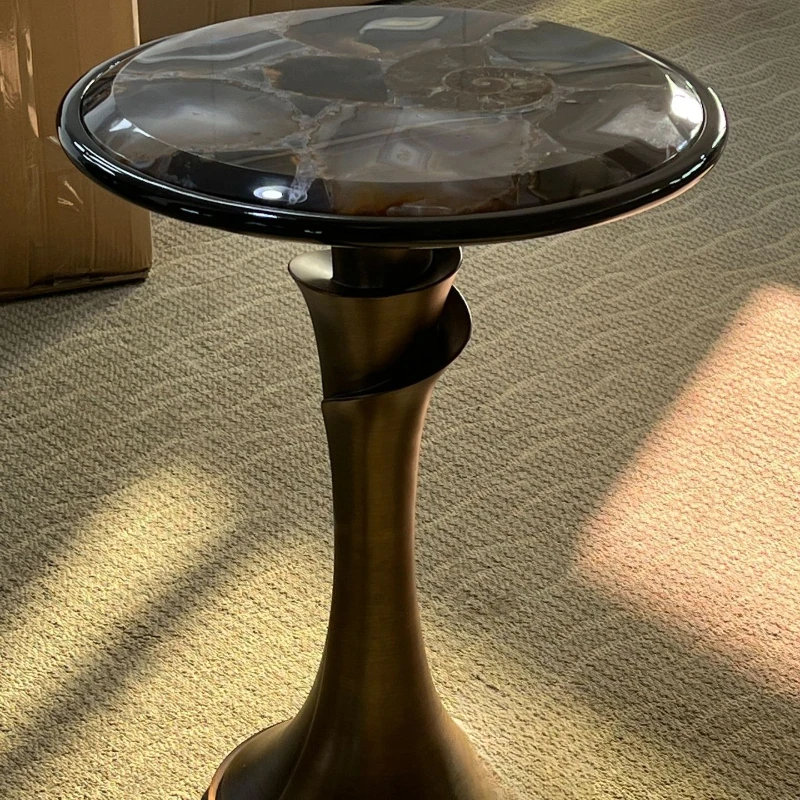 Light luxury stainless steel base natural agate stone desktop natural shell inlay creative reception side coffee table
