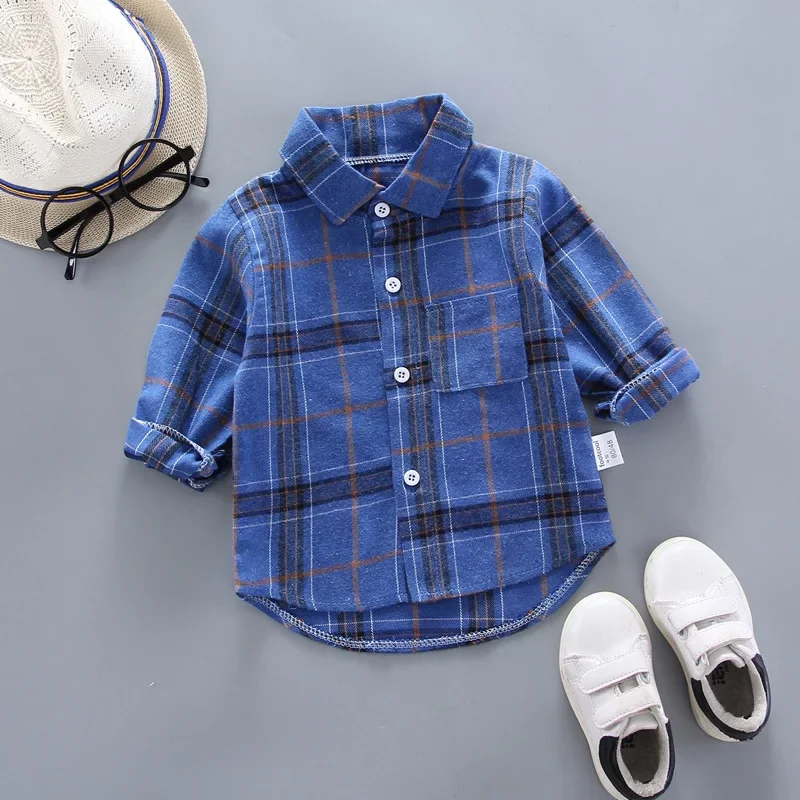 Boys Shirts Classic Casual Plaid child Shirts kids school Blouse red tops clothes Kids Children plaid 1-4Years Kids Boy Wear