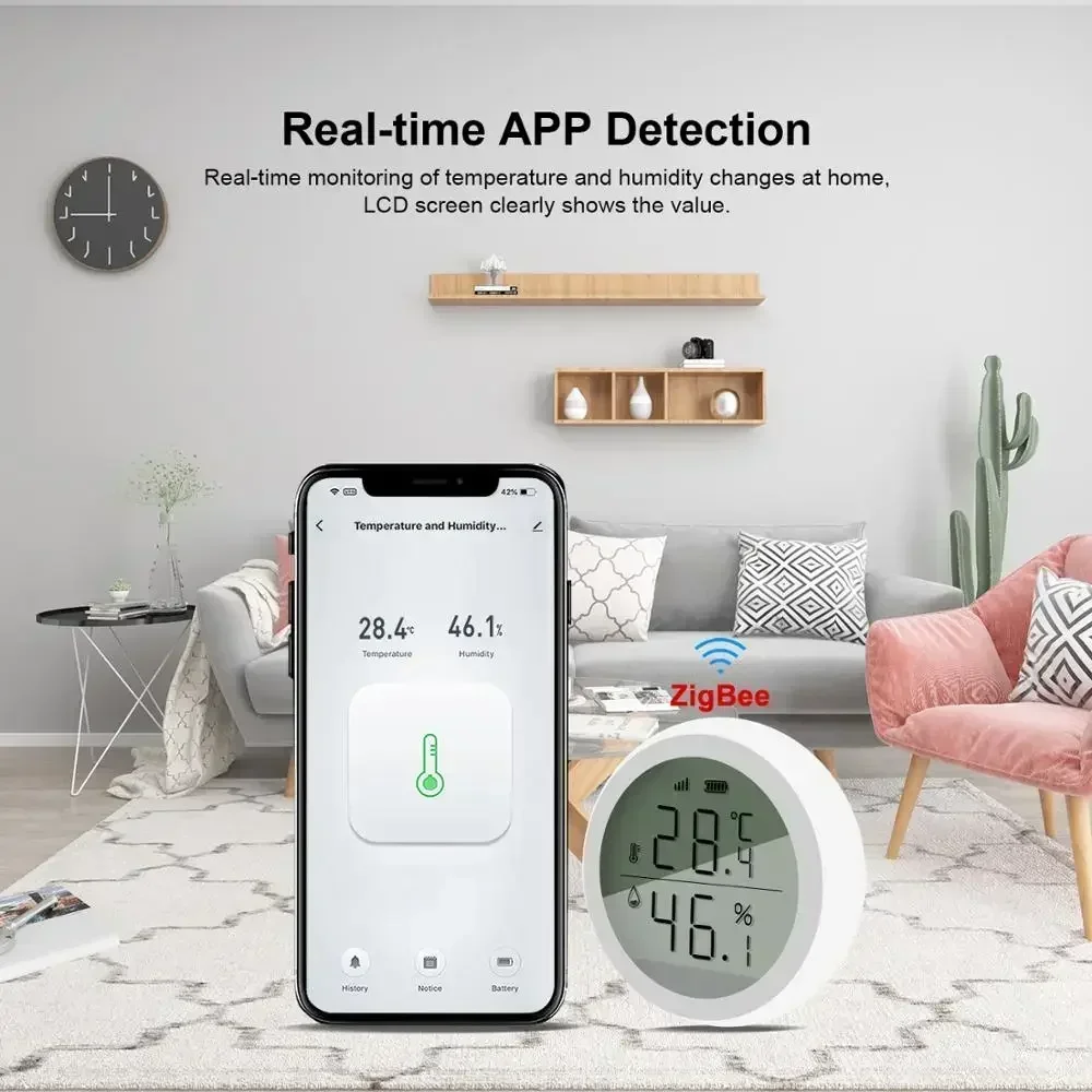 Tuya Slimme Zigbee Temperatuur-En Vochtigheidssensor Met Lcd-Display Thuis Binnenthermometer App Voice Control Alexa Google Home