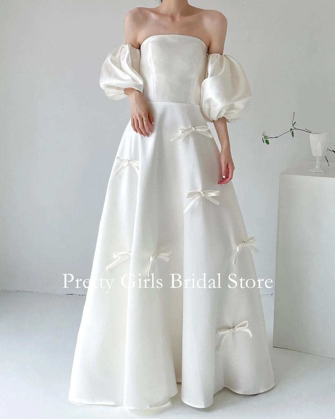 Colavis Korea Style Strapless Garden Customized Backless Wedding Dresses  프롬드레스 Puff Sleeves  Elegant Bride Growns Party Women