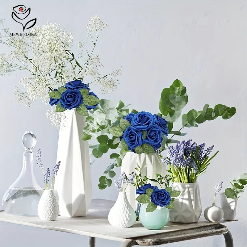 30 قطعة زهور الورد الاصطناعية الورود رغوة وهمية مع ينبع حفل زفاف DIY بها بنفسك الديكور فو زهرة بوهو غرفة المنزل زهرية ديكور