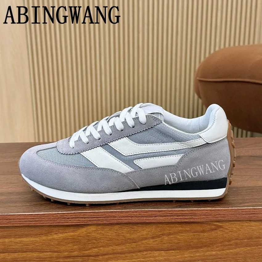 

Hot Sale Suede Men Flat Shoes Round Toe Lace Up Male Patchwork Men Shoes Mules Casual Runway Summer Walking Shoes Men