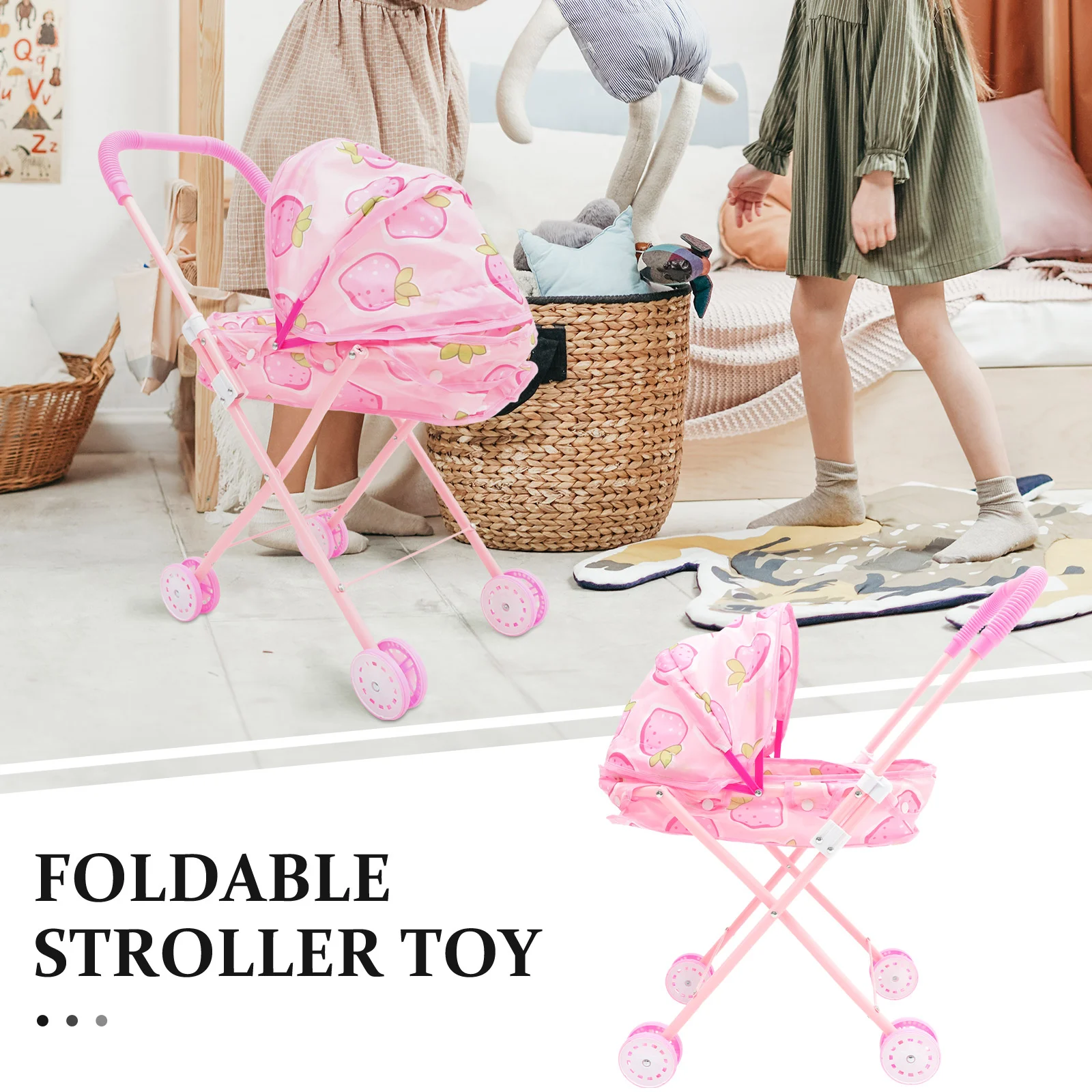 Cute Model Stroller Child Baby Trolly Dolly Iron Frame Oxford Cloth House Decorations Play Game