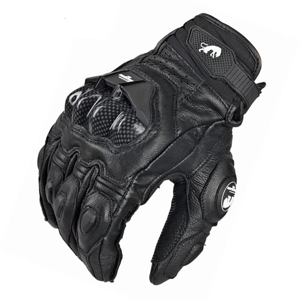 Motorcycle biker Leather Gloves Carbon Fiber Protective Gloves Men Motocross Motorbike Glove Biker Racing Riding Gloves Black