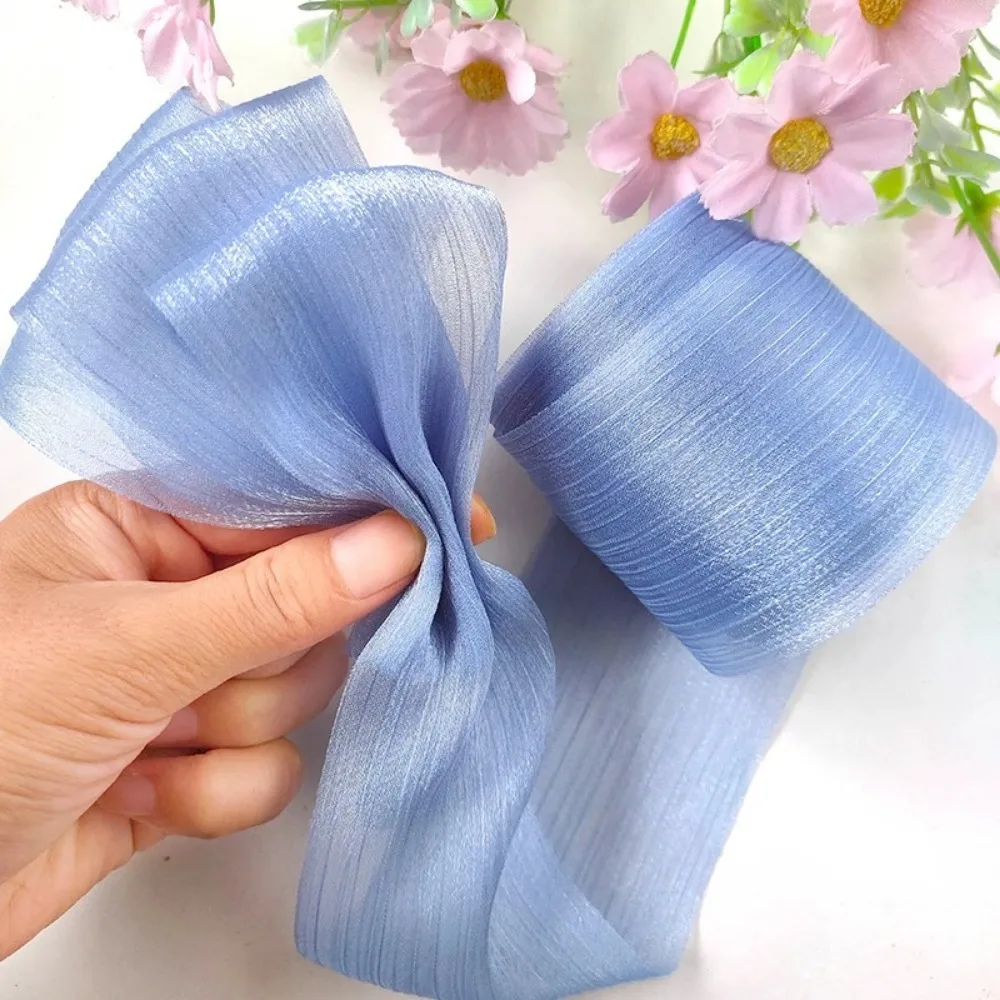New 5M Pleated Chiffon Ribbon 6cm Wide DIY Bow Ribbon Gift Wrapping Ribbon Hairwear Bouquet