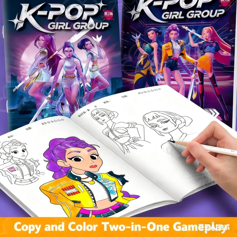 Kpop شيطان الصيادين تلوين كتاب أنيمي شخصية رومي ميرا زوي لطيف خط الرسم تتبع رسم نسخ كتاب صور هدايا الاطفال #1