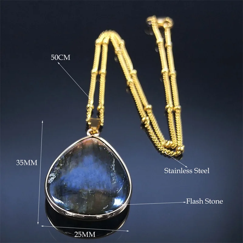 Boho Blue Labradorite Palm Necklace Water Drop Natural Healing Gem Stones Pendant Necklaces Reiki Moonstone Energy Jewelry NHH31