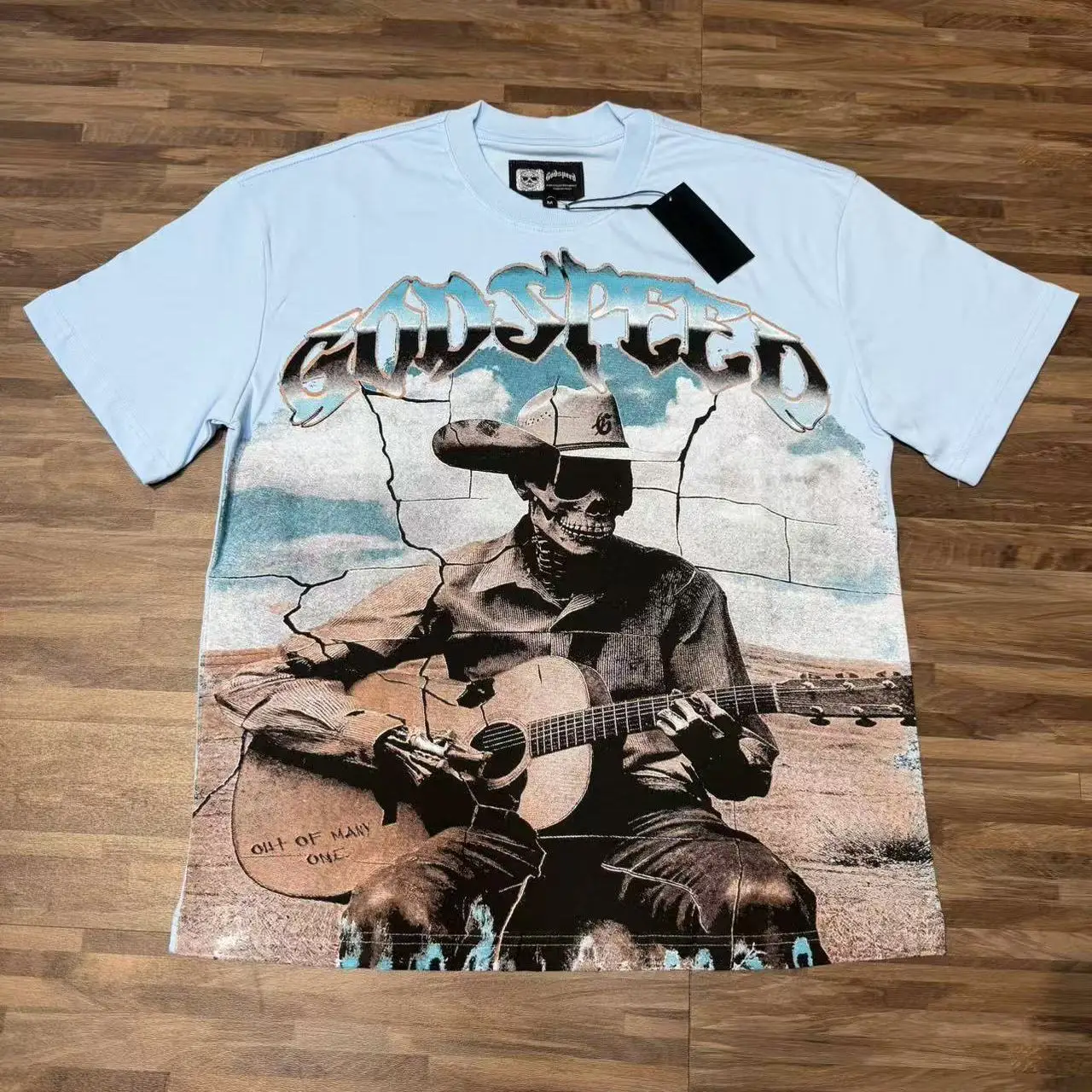 Godspeed Retro Skull Man Ins High Street Hip Hop Loose Unisex Heavyweight Pure Cotton Short Sleeve T-Shirt Streetwear Citywal...