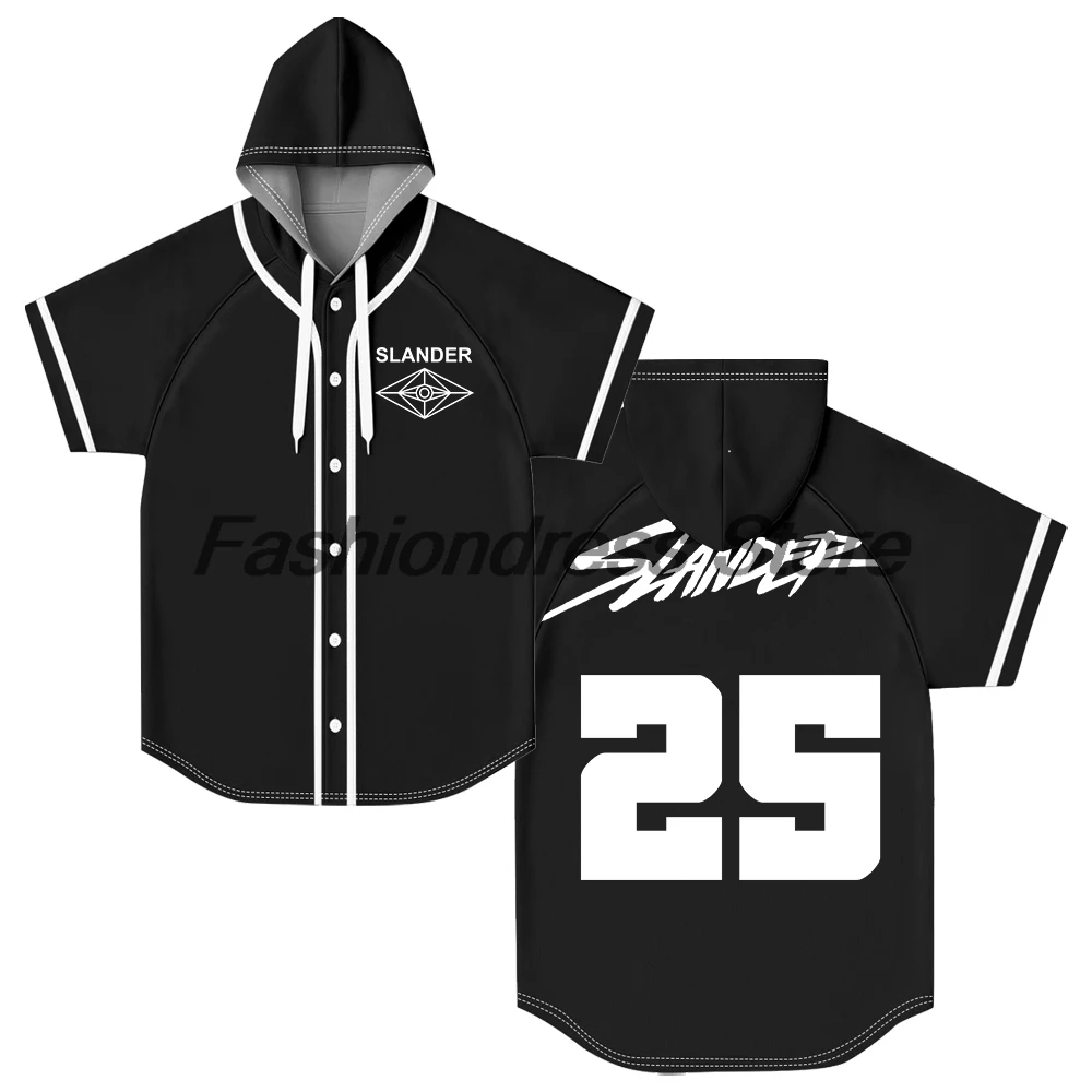 Slander Music Festival Merch Hooded Baseball Jersey Short Sleeve Button-Down Shirts Women Men Streetwear Tops