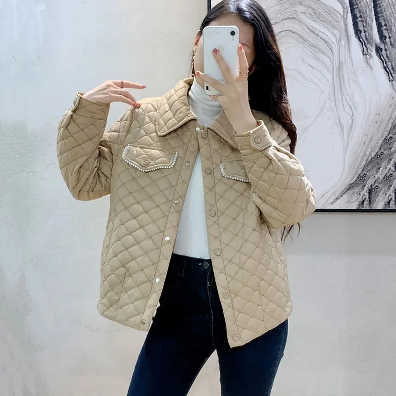 2023 New Down Cotton Coat Women Autumn Winter Korean Lightweight And Thin Lapel Collar Loose Warm Casual Female Parkas Outwear