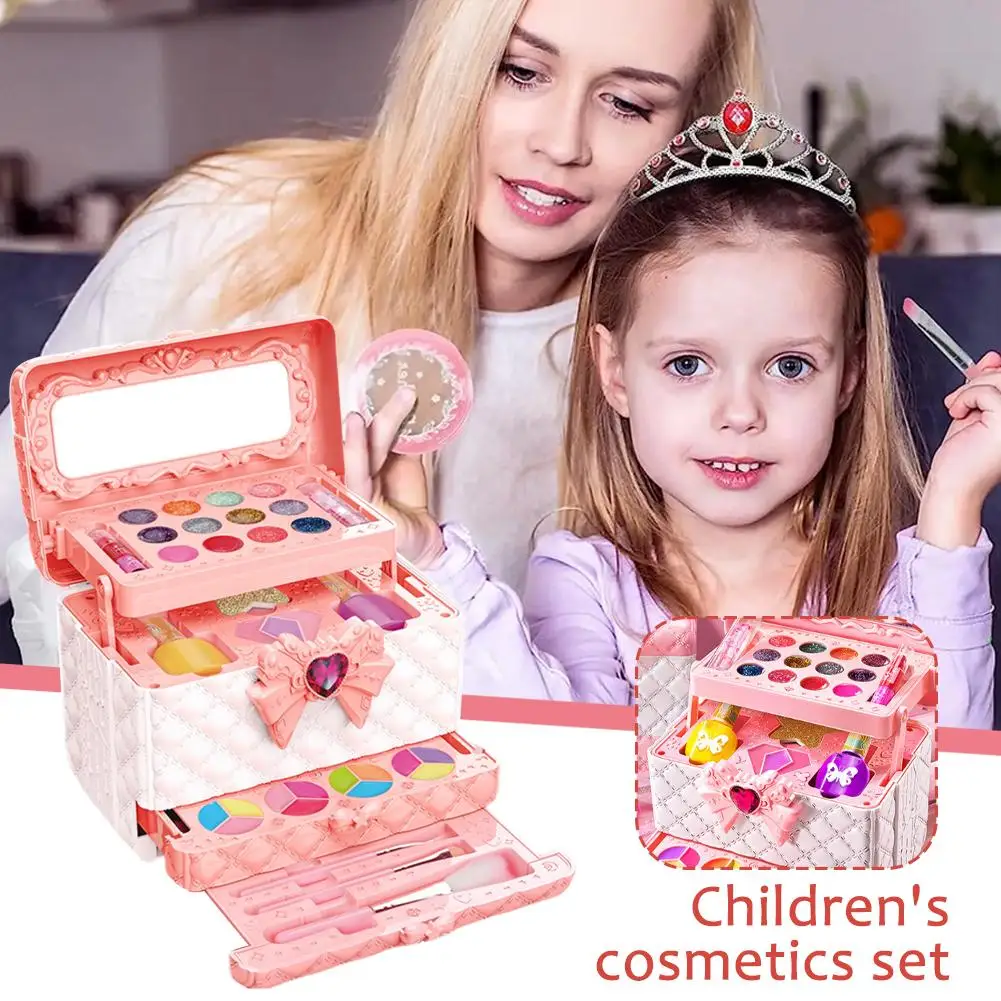 Children Makeup Cosmetics Pretend Playing Box Princess Girl Lipstick Toy Kid Play Toy Make Eye Up Set Kit Safety Shadow D4Y4