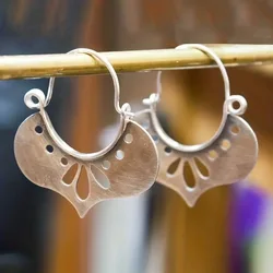 Creative Silvery Heart Design Hoop Earrings Retro Bohemian Style Alloy Jewelry Delicate Gift For Women Girls