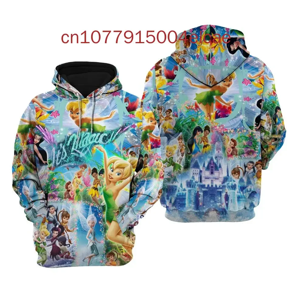 2024 Summer New Disney Tinker Bell Hoodie 3D Printed Street Fashion Y2K Men's and Women's Jacket Hoodie