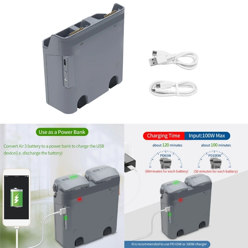 Power Double Battery Charge Charging Hubs Battery Charger For DJI Air 3 Flights Two-Way Battery Charging Hubs Power Bank