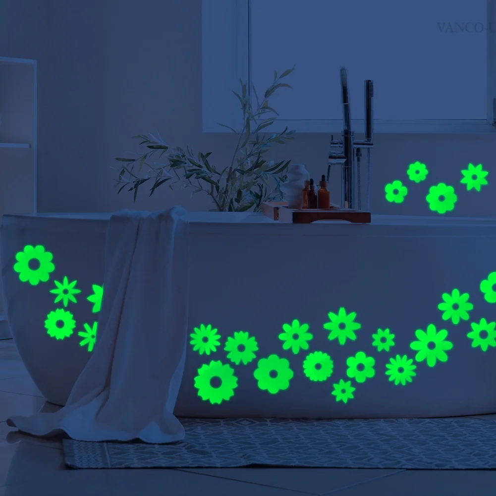 Gradient Flower Decor Glow In The Dark Decals for Easy To Apply Vinyl Night Time Decoration Repositionable Wall Art