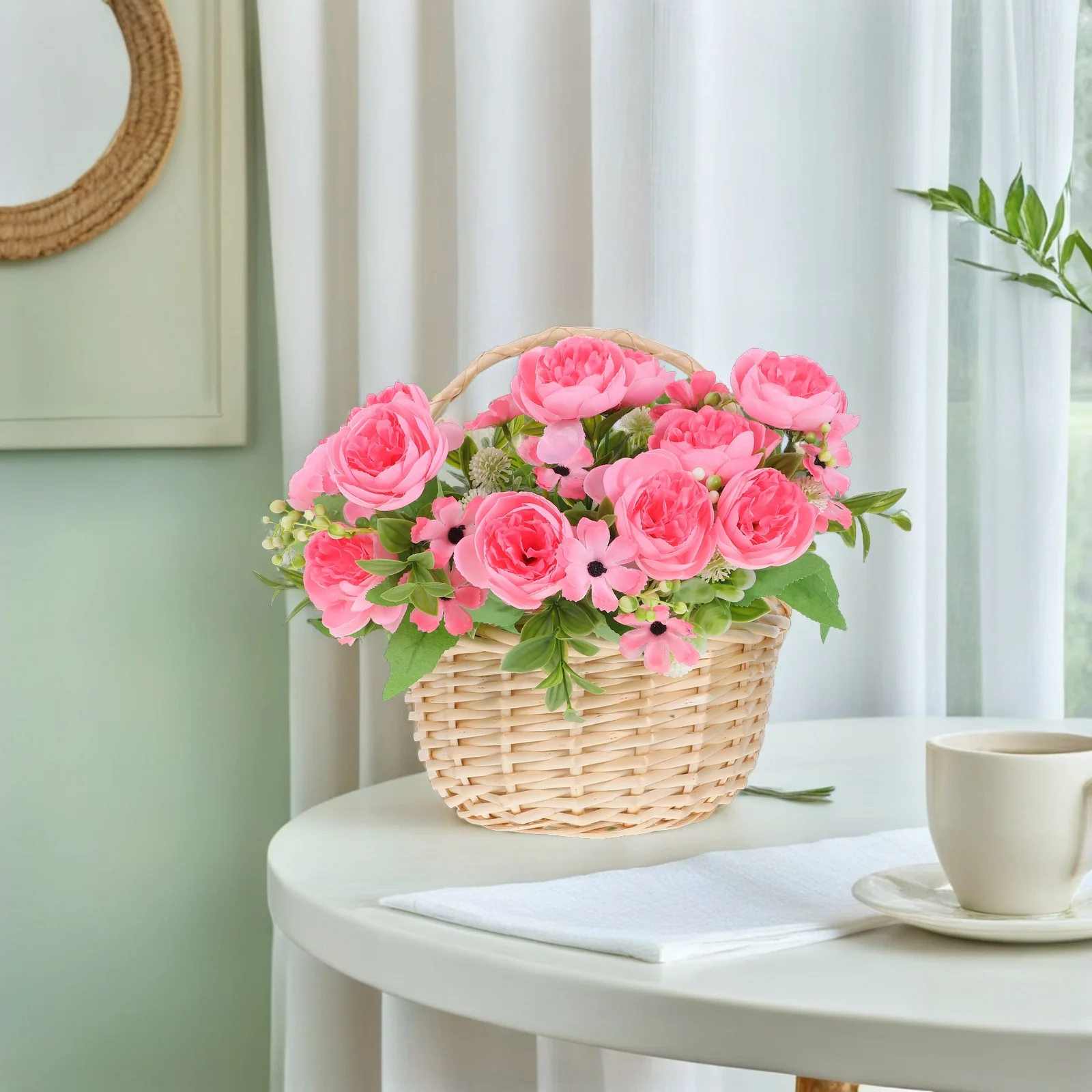 سلة من الخيزران خفيفة الوزن مصنوعة يدويًا من الصفصاف لتخزين الطعام والخضروات وسلة منسوجة صغيرة مثالية لعيد الفصح