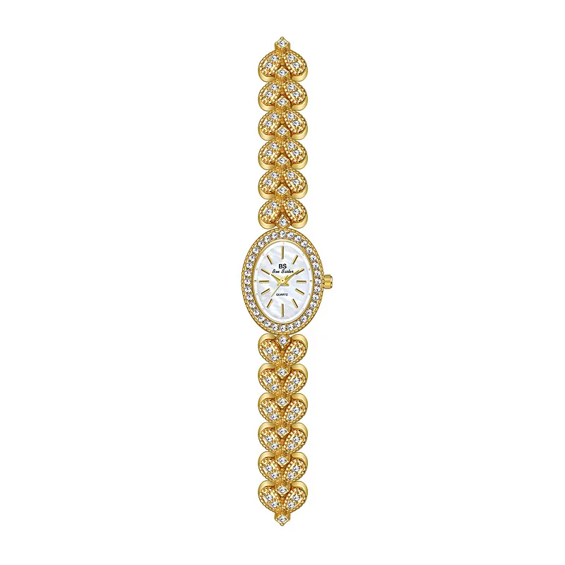 Fashion Brand Diamond Inlaid Vintage Chain Oval Women\'s Watch Gold Silver Heart Strap Waterproof Quartz Watch Montres Femmes