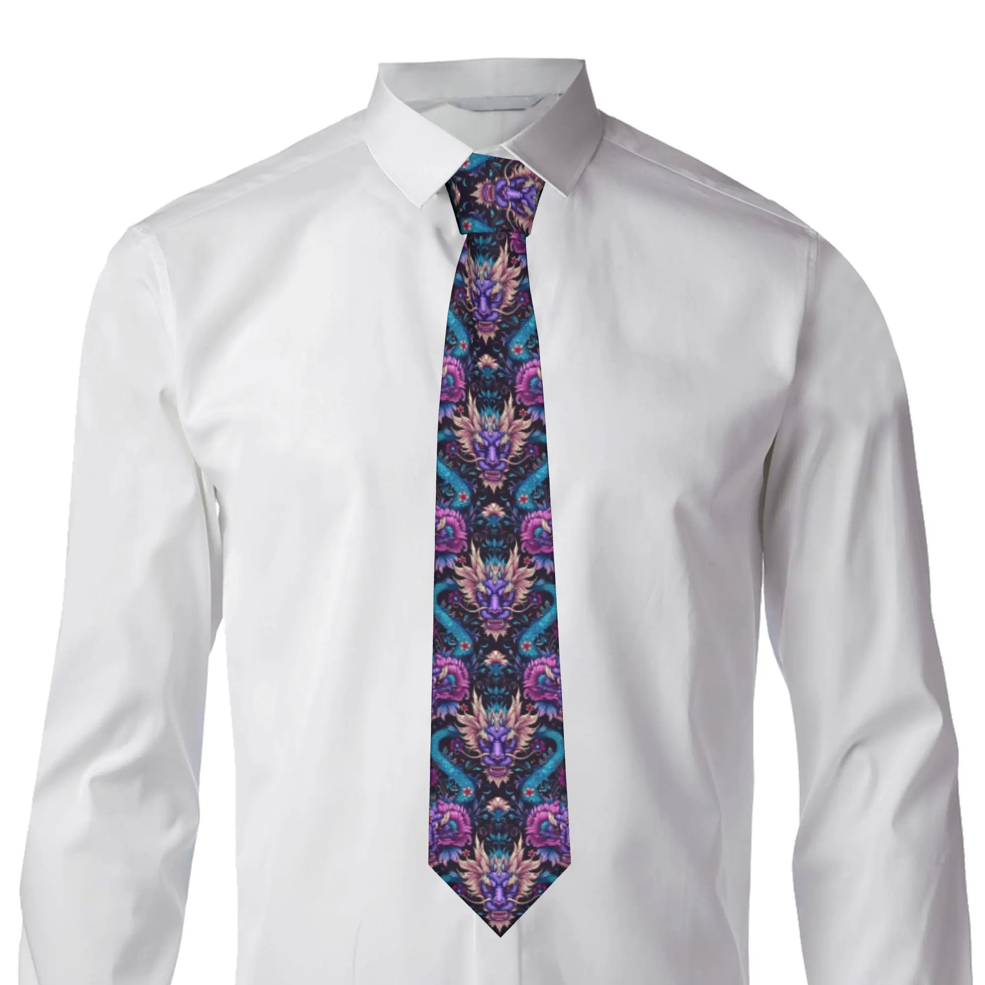Classic Dragon Dreams  Neck Tie Men's Silk Teal And Purple Necktie for Office Gravatas