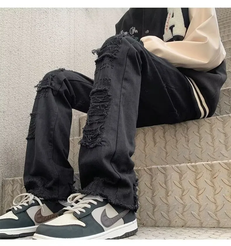 2024 spodnie y2k Streetwear weiß schlank zerrissen gestapelte Jeans Hosen für Männer Kleidung Gothic gebürstet lange Hosen Pantalones Hombre – Detail 17