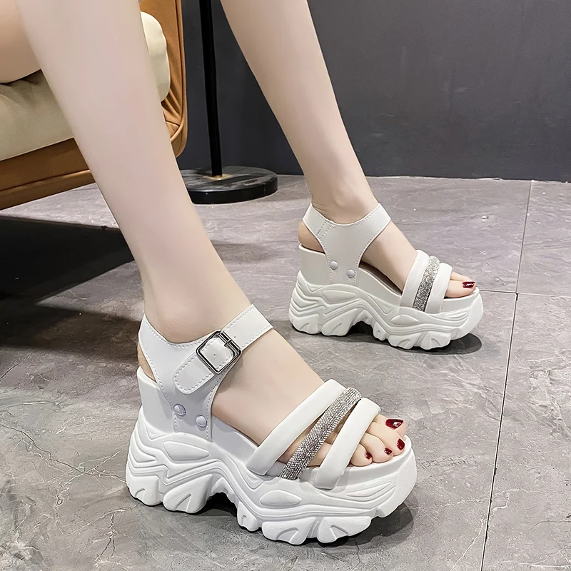 New Chunky Platform Sandals Women High Heels Sexy Open-toed Sandals Wedge Bling Sneakers 10CM Ladies Beach Summer Sandalias