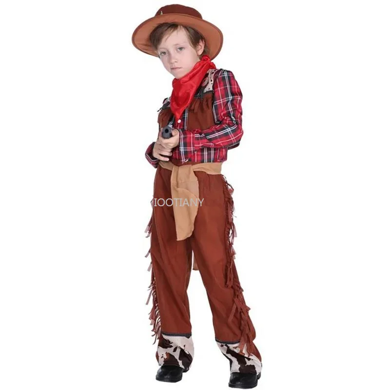 Masquerade Cowboy Costumes For Boys Western Cowboy Drama Performance Costume Carnival Purim Parade Stage Play Party Dress