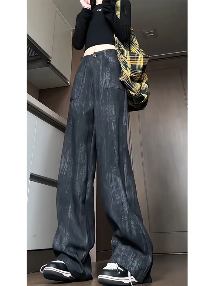 

Мужские брюки прямого кроя в американском ретро-стиле с эффектом тай-дай, с высокой талией, широкими штанинами, весенне-осенние, повседневные, модные, брендовые, прямого силуэта