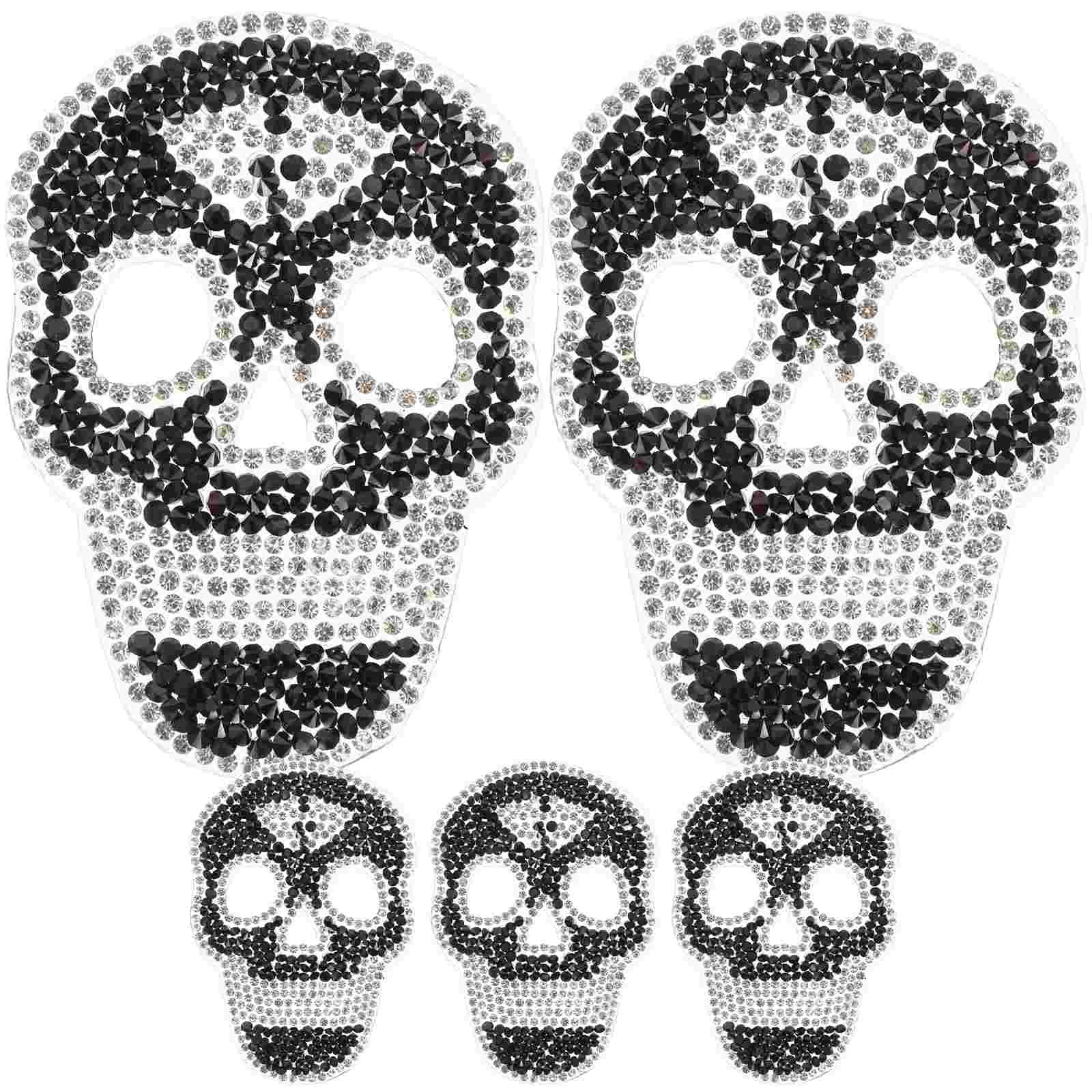 5 Pcs Skull Hot Diamond Stickers Back Sewing Patches for Clothes Adhesive Multifunction Embroidered Home Man