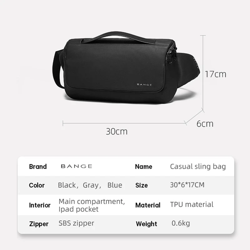 BANGE Fashion Business Men\'s Messenger Bag 9.7Inch iPad Anti-Theft Waterproof Teen Chest Bag Travel Casual Everyday Shoulder Bag