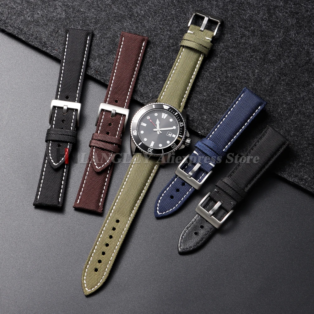 Genuine Sailcloth Nylon WatchBand for Omega for Smart Watch 22mm 24mm Men Women Waterproof Bracelet ArmyGreen Military Wristbelt view 5
