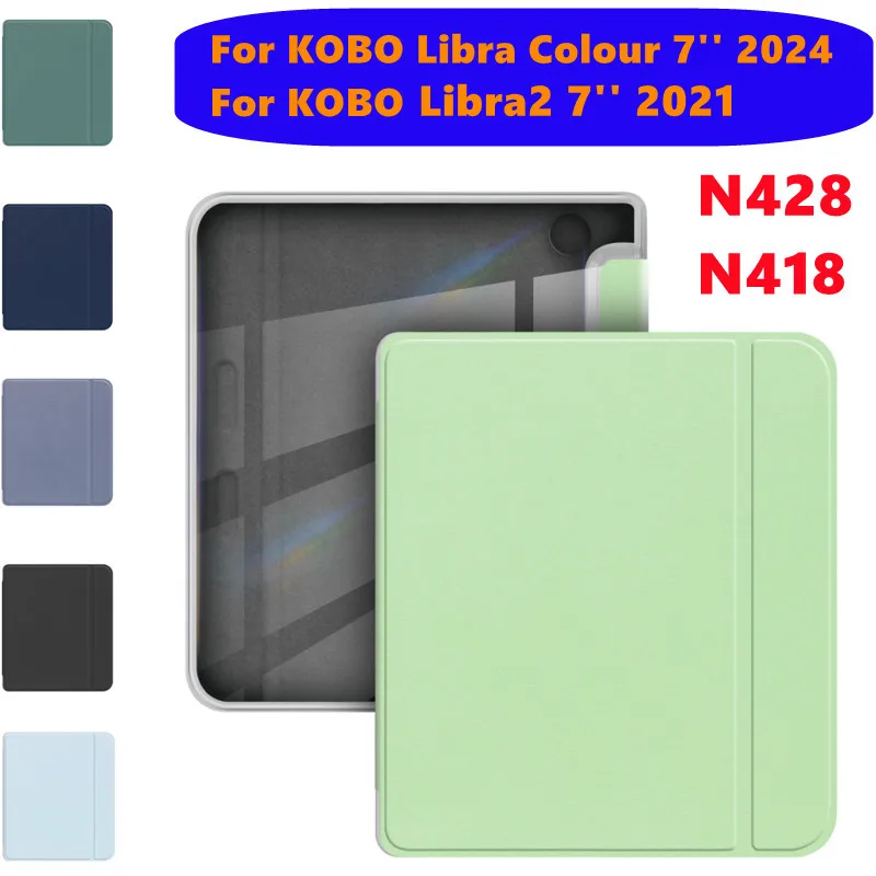 

Smart Cover for Tolino Vision 6 2021 7" Clear Back Case for Kobo Libra Colour 2024 / Libra 2 2021 N428 N418 Ebook Magnetic Shell