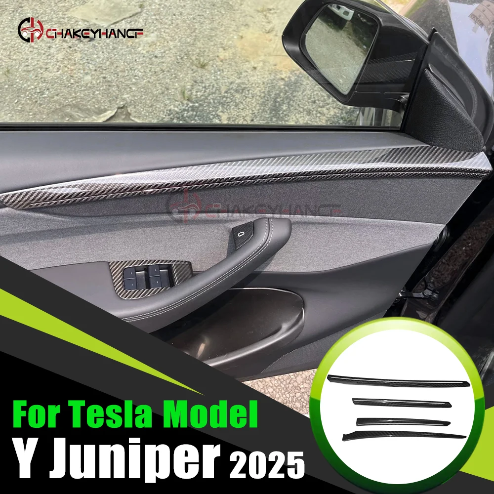 

For 2025 Tesla Model Y Juniper4Pcs Carbon Fiber Car Door Decoration Strip Protect Stickers Automotive Interior Accessory