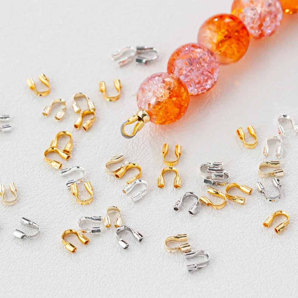 Gold Plated Brass U-shaped Clasps, Horseshoe Wire Protectors, DIY Jewelry End Findings（50 pcs）