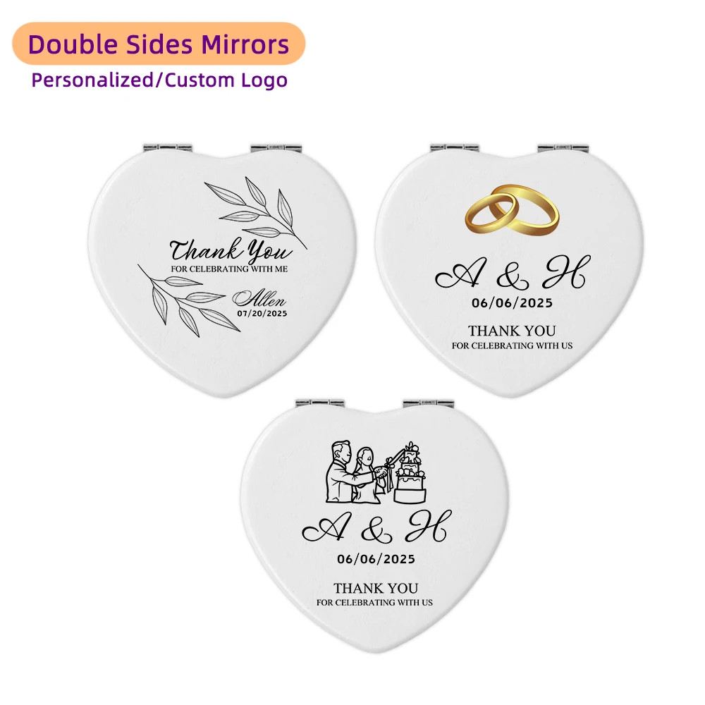 Espejo con forma de corazón de doble cara, lupa personalizada para invitados de boda, recuerdos de dama de honor, recuerdo de fiesta, Idea de regalos personalizada, 1 ud.