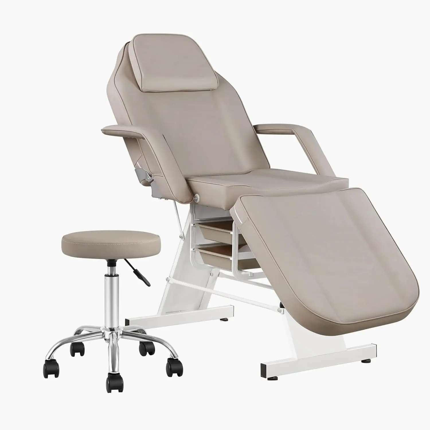Verstellbarer 73-Zoll-Gesichtsbehandlungsstuhl mit Hocker für Künstler, Tattoo-Stuhl und Massageliege für Spa und Schönheit, individuell anpassbar