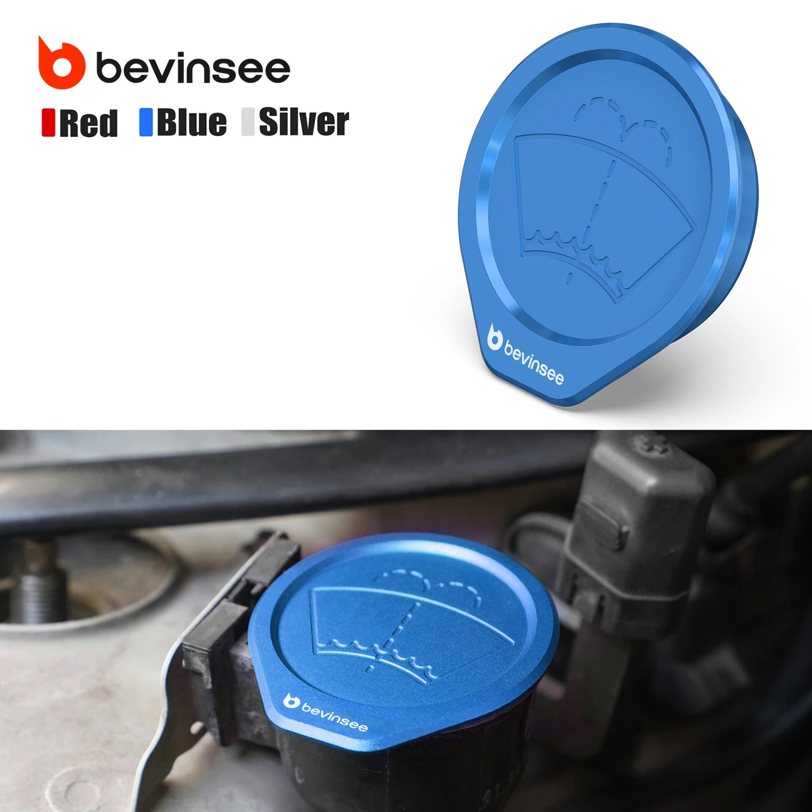 

BEVINSEE Aluminum Washer Fluid Reservoir Cap with O-ring for BMW E46 320d 330d 320i 323i 325i 330i, Replace for 61667007970