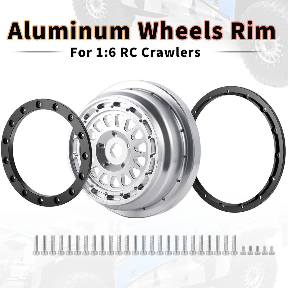 TRINOOD Aluminum Alloy Beadlock Wheel Rim Hubs for Lo-si 1/6 Super Baja Rey 2.0 RC Rock Crawler Buggy Truck Upgrade Parts