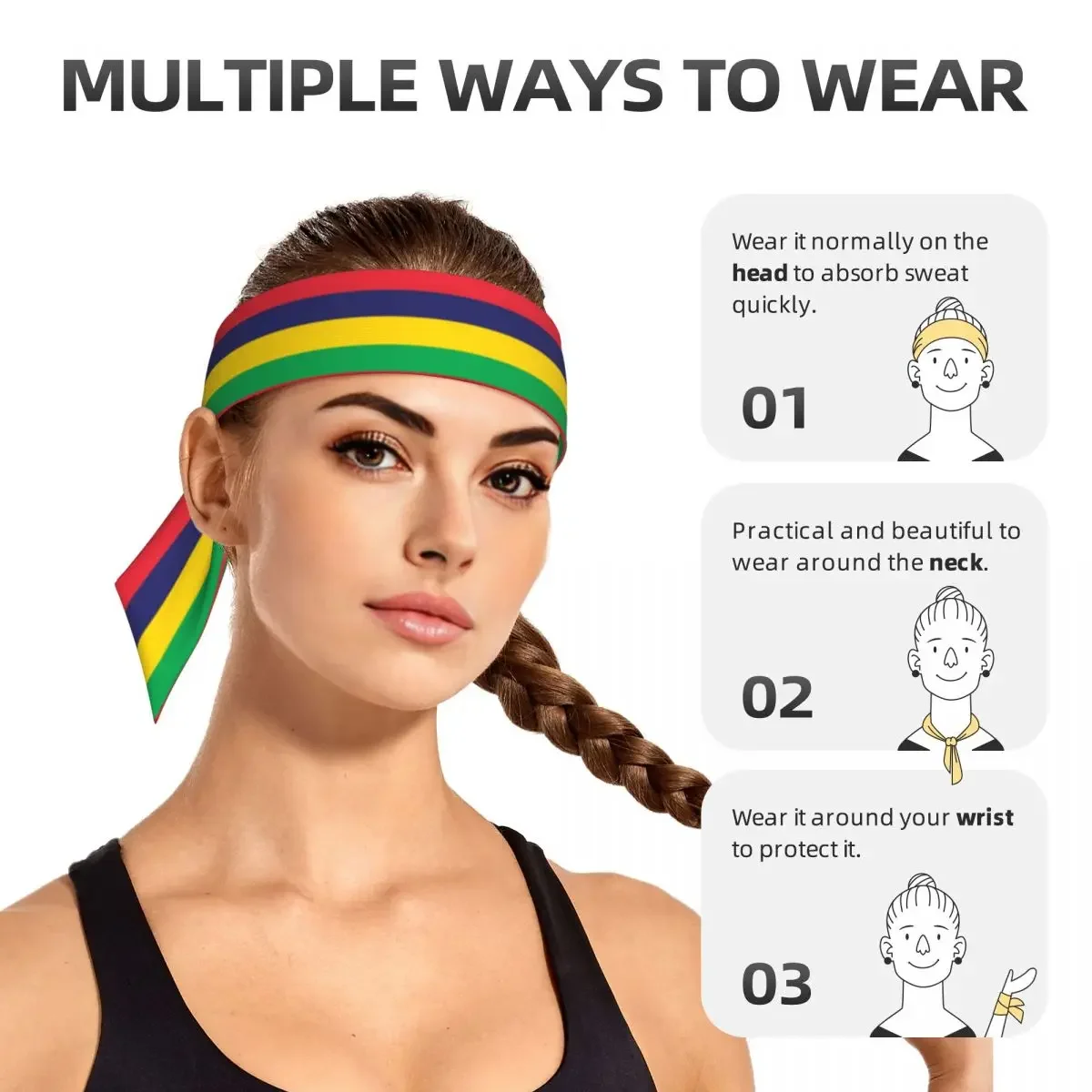 Mauritius Flag Head Tie Sports Headband Athlete Sweatbands Head Wrap For Working Out Running Yoga