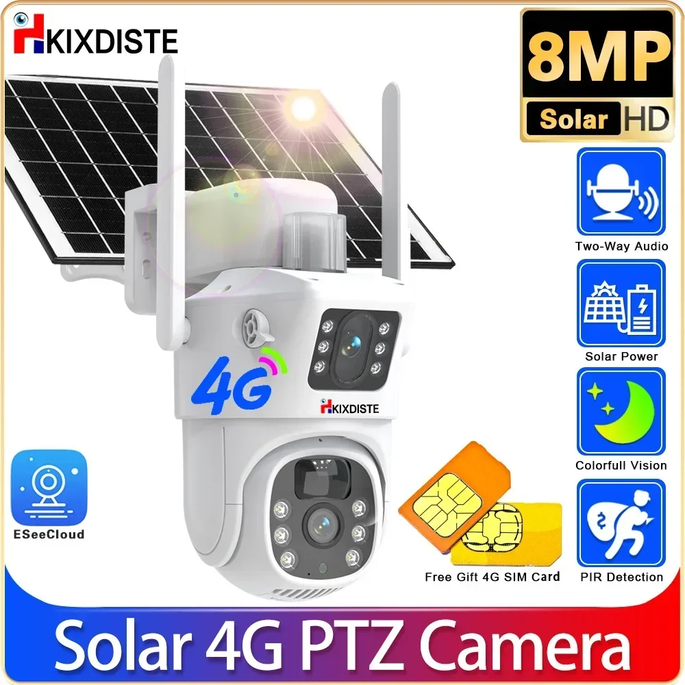 

4K 4G SIM Card Solar PTZ Camera IP CCTV Surveillance Cameras 360 Moniton Smart Home Security Protection PIR Humanoid Detection