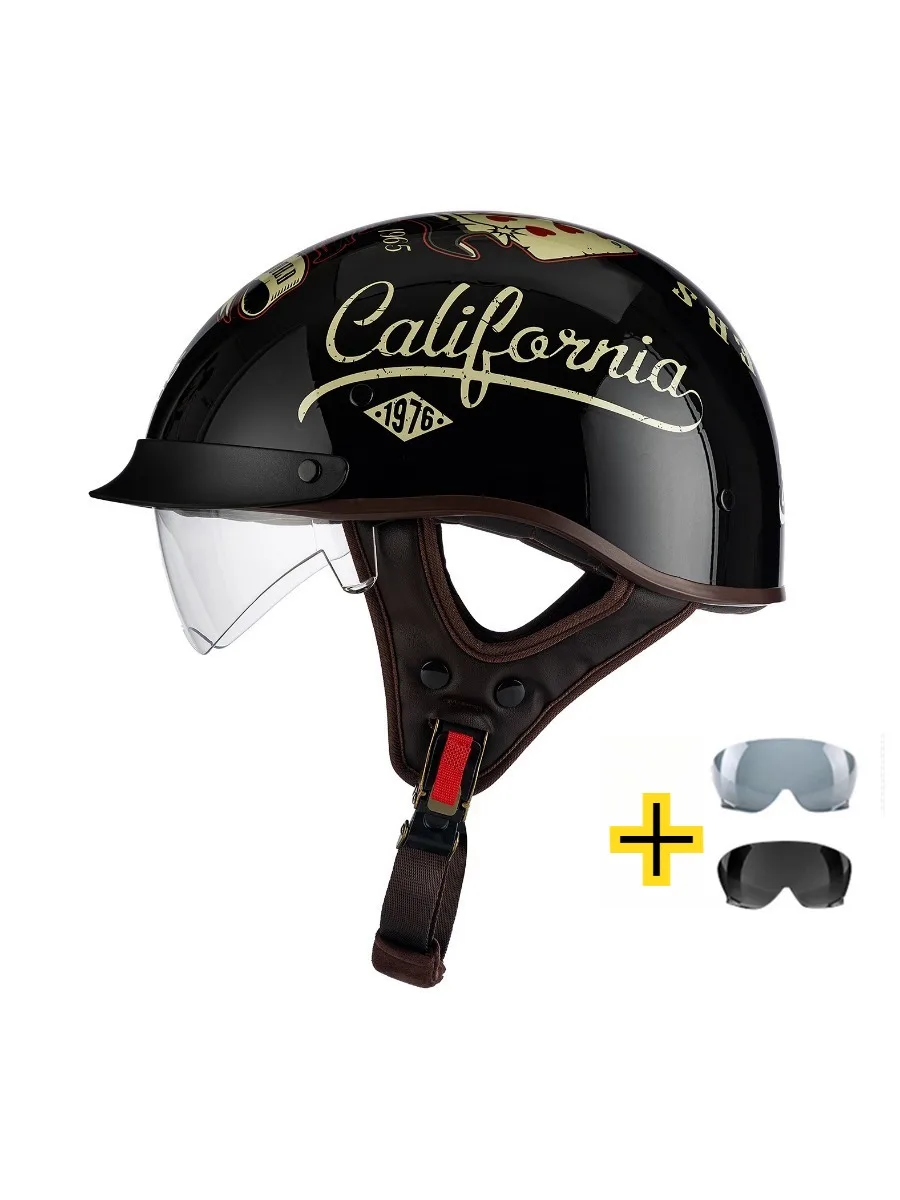 

Classic Retro Open Face Motorcycle Helmet CCC Certified Built in Sun Visor ABS Half Helmet for Men Women Riding Gear