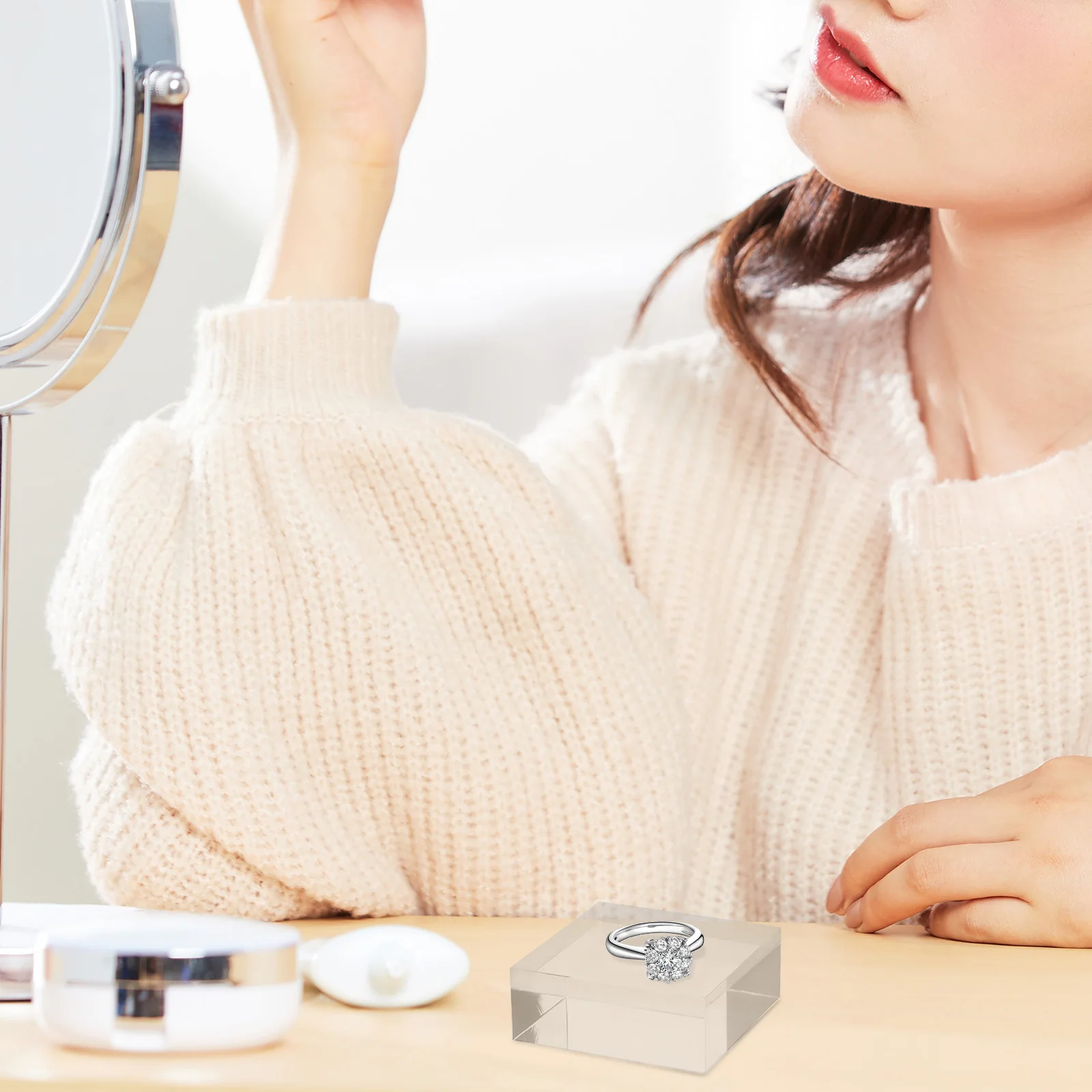 5 قطعة كتلة عرض أكريليك شفافة قاعدة مربعة مجوهرات حلقة القرط حامل عرض موقف لتخزين مكتب التجزئة المنزلية