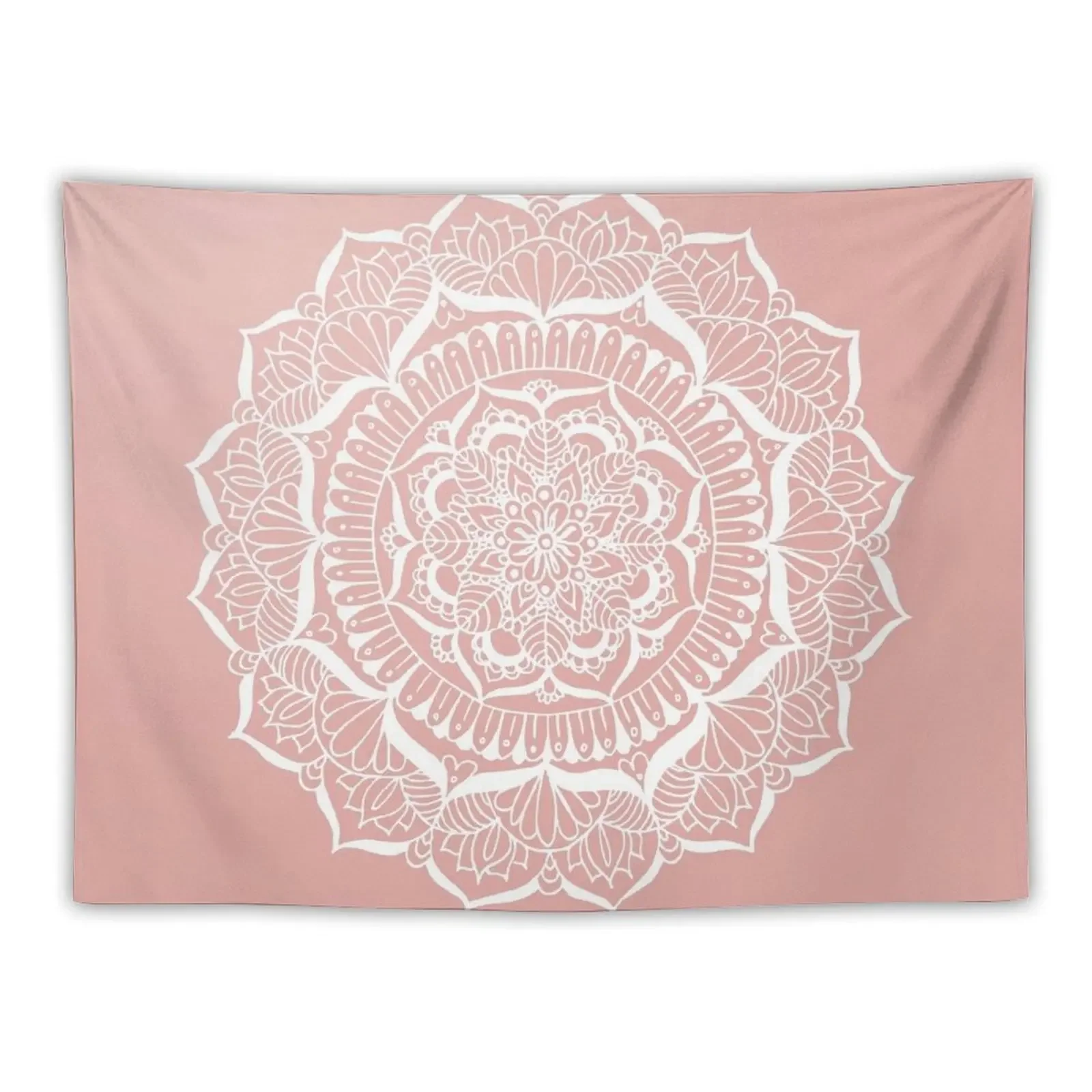 White Flower Mandala on Rose Gold Tapestry Decorative Wall Murals Wall Hangings Decoration Tapestry