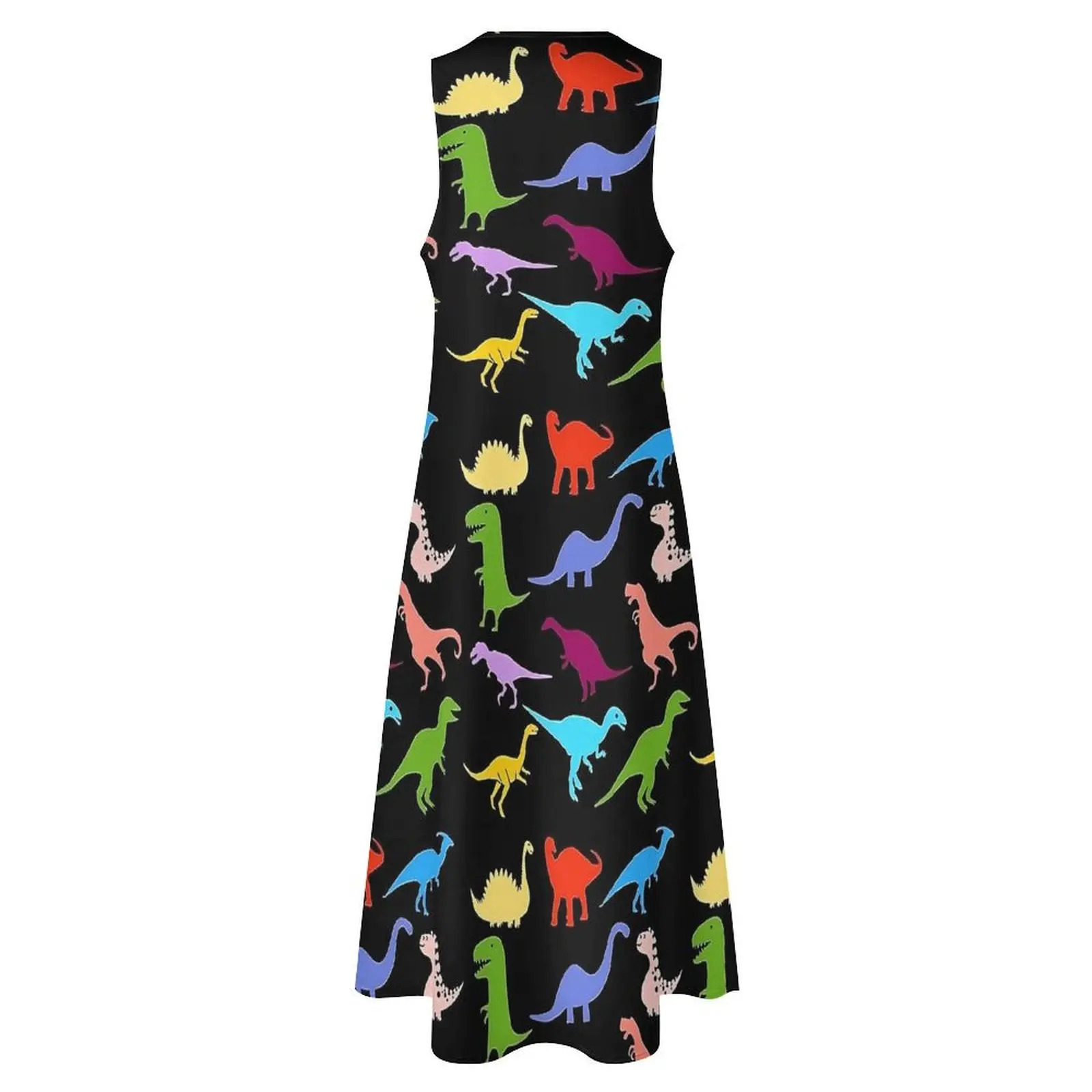 Vestido bonito de dinosaurios coloridos con estampado de animales, Maxi vestido de playa bohemio estético, Vestidos largos de playa de verano con cuello en V, Vestidos personalizados 5XL