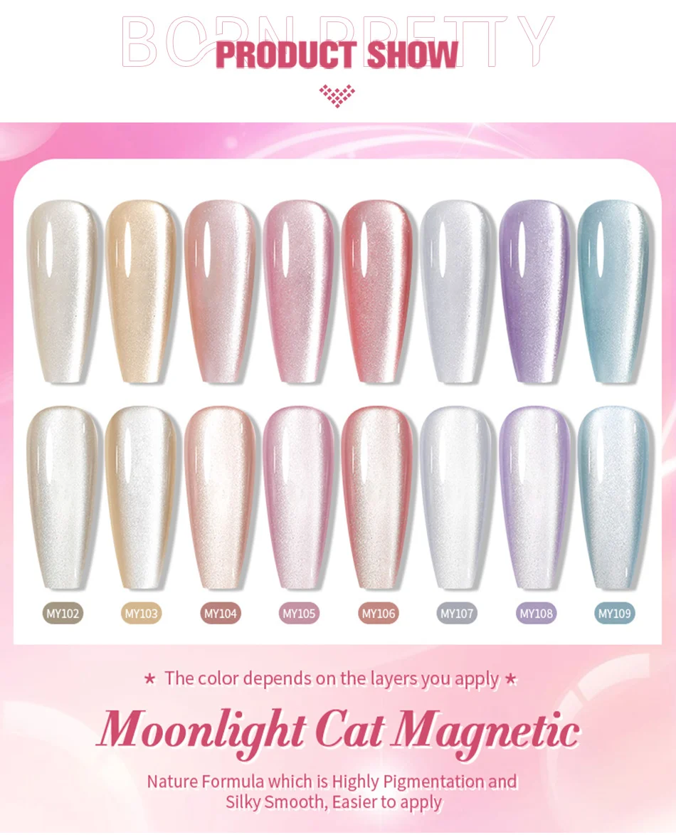 BORN PRETTY 10 ml Katze Magnetischer Gel Nagellack Mondlicht Glasperle Wasser Licht Kristall Soak Off UV Lack für DIY Nail Art – Detail 3