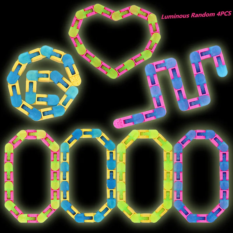 24 węzły Wacky Tracks Fidget Toys Glow in The Dark Zabawka dla dzieci Łańcuch rowerowy Bransoletka antystresowa Dorośli Zabawka sensoryczna Prezenty