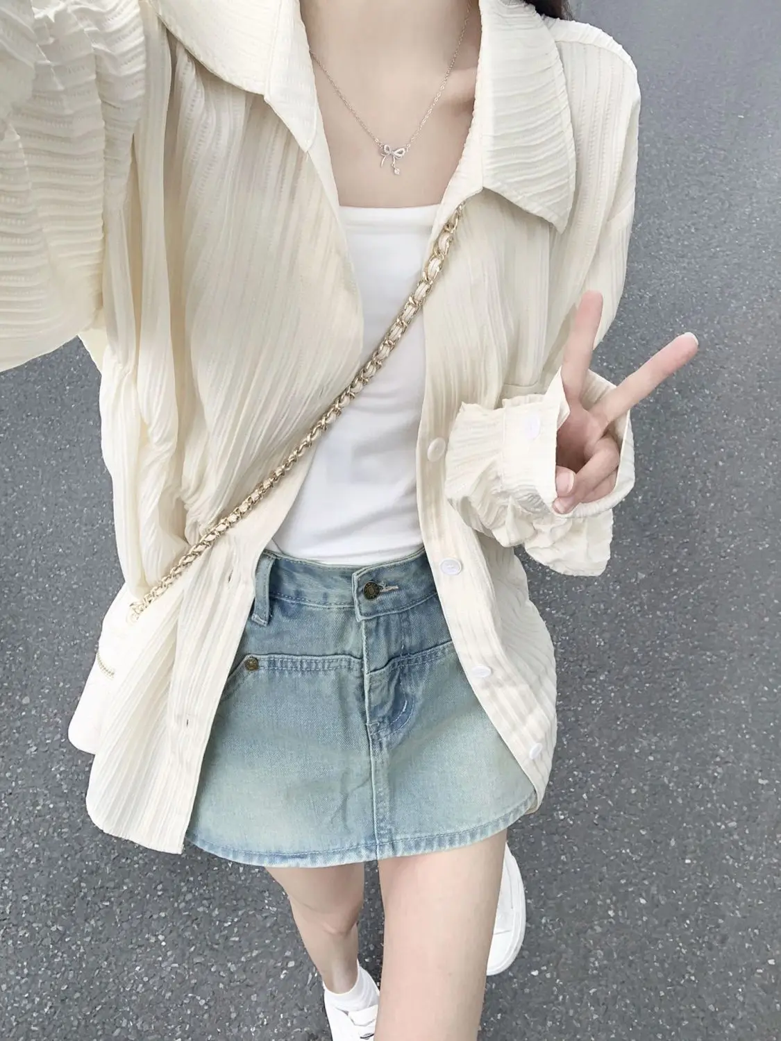 2024 Summer Solid Color Lapel Collar Popularity Refreshing Sunscreen Lady Thin Style Cardigan Long Sleeved Korean All-match Tops