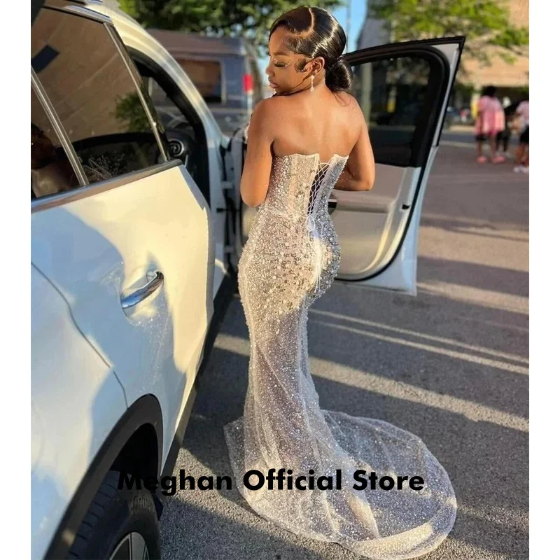 سباركلي مطرز فساتين لحضور الحفلات الموسيقية 2025 فاخر حورية البحر ثلاثية الأبعاد اللؤلؤ مشد Aso Ebi حفل زفاف عيد ميلاد ثوب مسائي رسمي مخصص