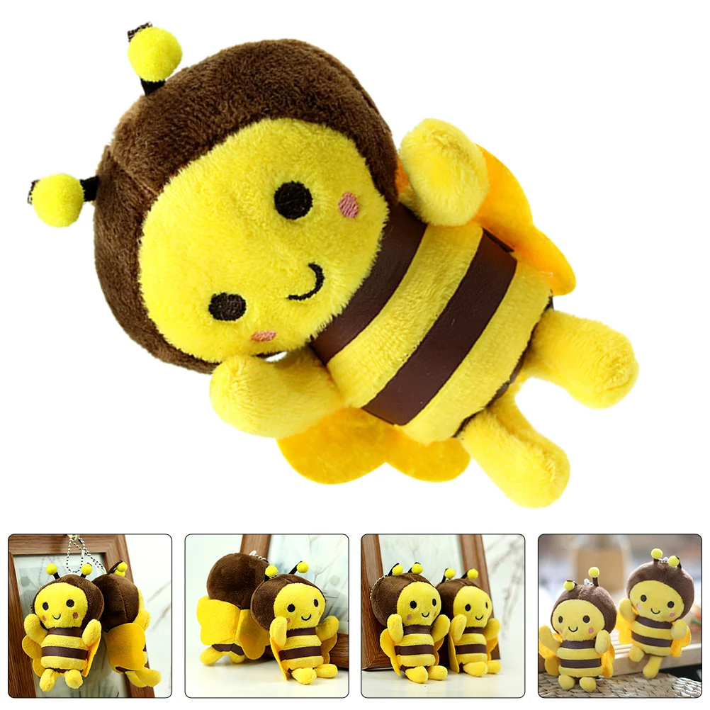 3 Pcs Little Bee Pendant Plush Key Chain Lovely Keyring Earring Stuffed Rabbit Toys Mini Fluffy Keychain Ornament