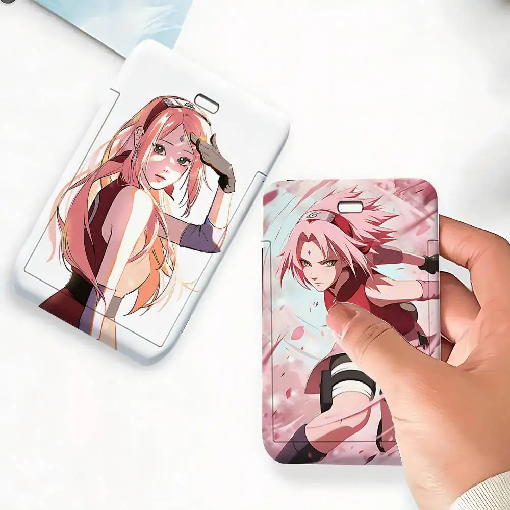 S-Sakura Haruno Card Holder, Leather Card Storage Box, Key Chain, Access Tag Holder, ID Card Holder, Key Chain